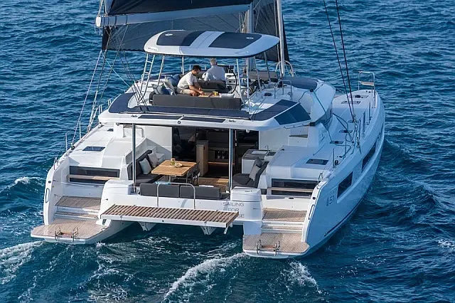 Exterior view of Moonshadow, a Lagoon 51 catamaran at Grad Trogir, Croatia