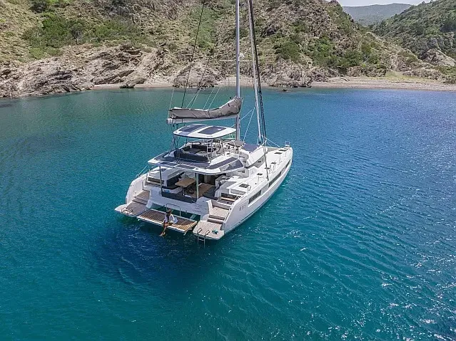 Exterior view of Moonshadow, a Lagoon 51 catamaran at Grad Trogir, Croatia