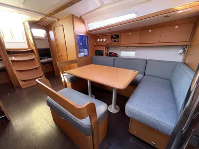 Salon of Tian, a Dufour 430 sailboat at Fethiye, Turkey