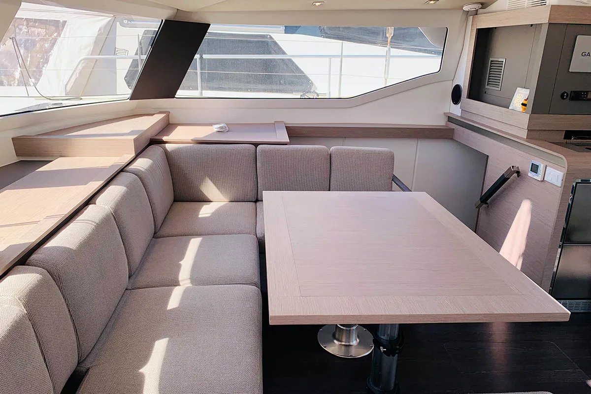 Salon of Be Nauti, a Fountaine Pajot Elba 45 catamaran at Road Town, British Virgin Islands
