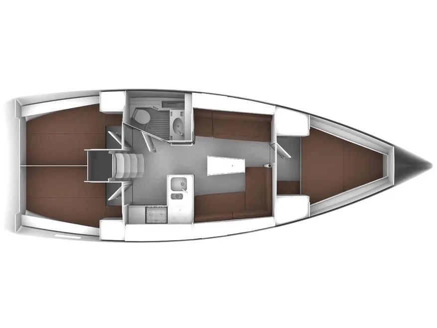 Floor plan of Bav37/2015, a Bavaria 37 Cruiser sailboat at Kontokali, Greece