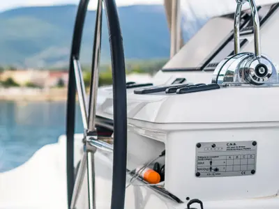 Cockpit of Solana, a Lagoon 50 catamaran at Municipal Unit of Palairos, Greece