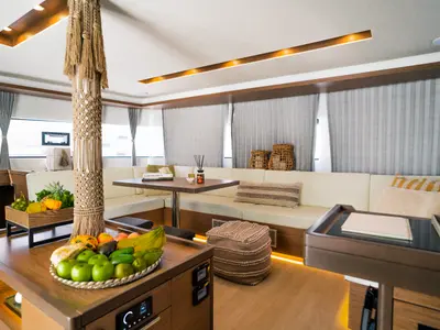 Salon of Solana, a Lagoon 50 catamaran at Municipal Unit of Palairos, Greece