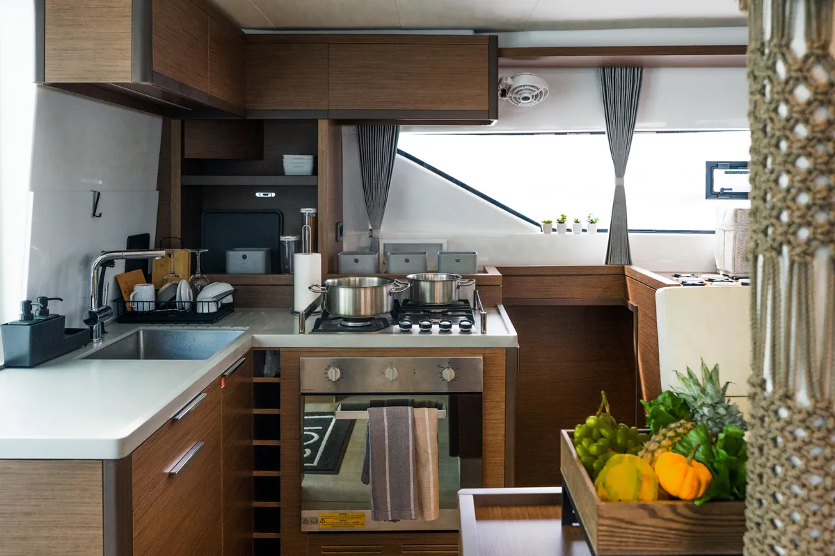 Galley of Solana, a Lagoon 50 catamaran at Municipal Unit of Palairos, Greece