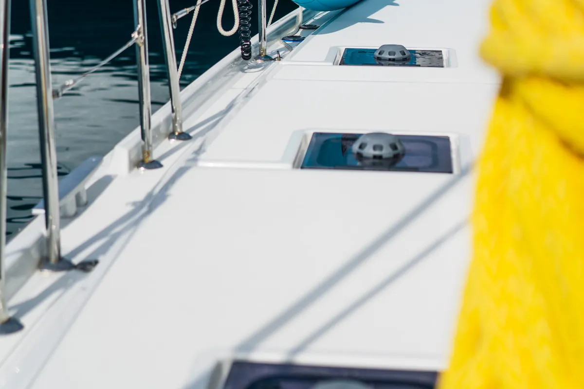 Deck of Solana, a Lagoon 50 catamaran at Municipal Unit of Palairos, Greece