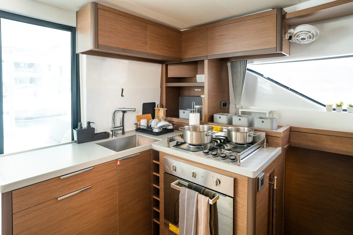 Galley of Solana, a Lagoon 50 catamaran at Municipal Unit of Palairos, Greece