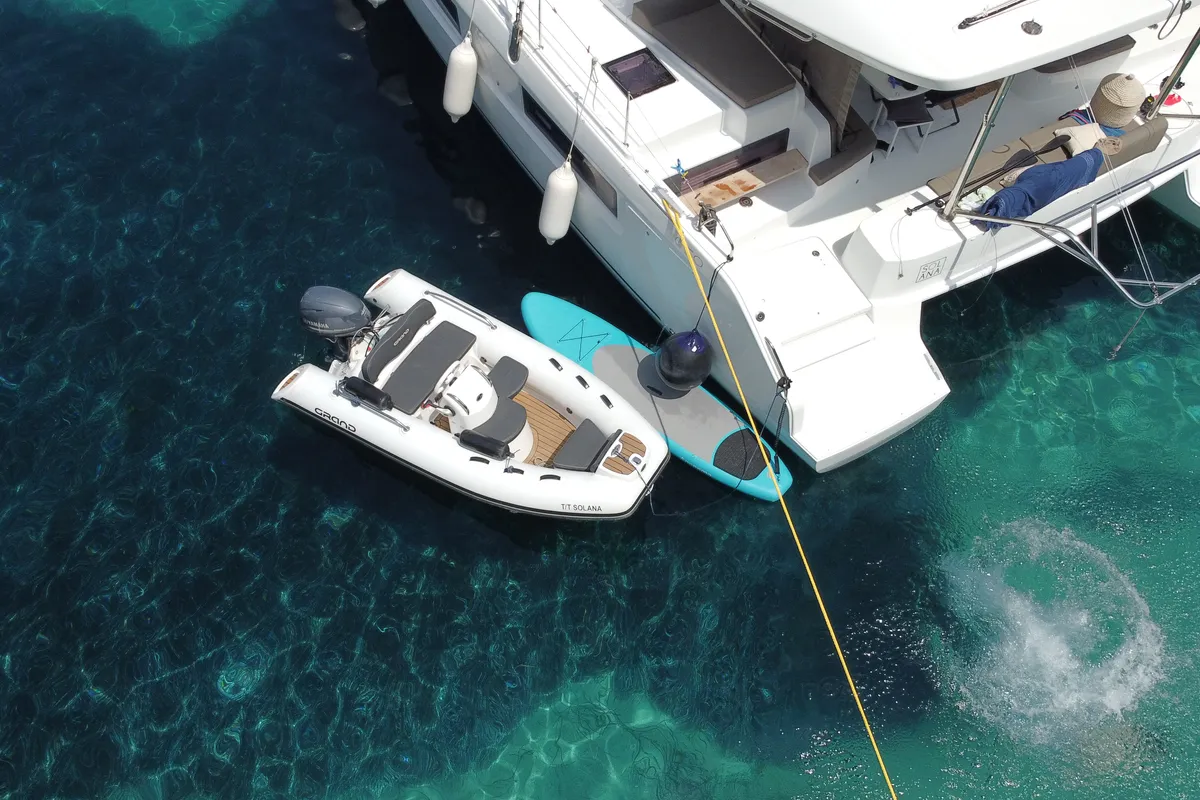 Exterior view of Solana, a Lagoon 50 catamaran at Municipal Unit of Palairos, Greece