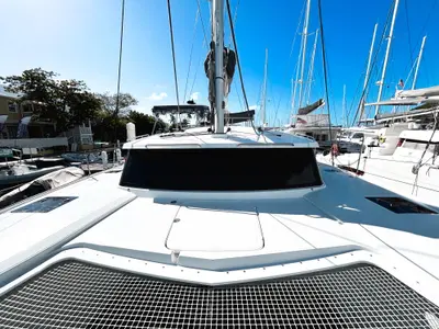 Deck of Pizza My Heart, a Fountaine Pajot Isla 40 catamaran at Road Town, British Virgin Islands