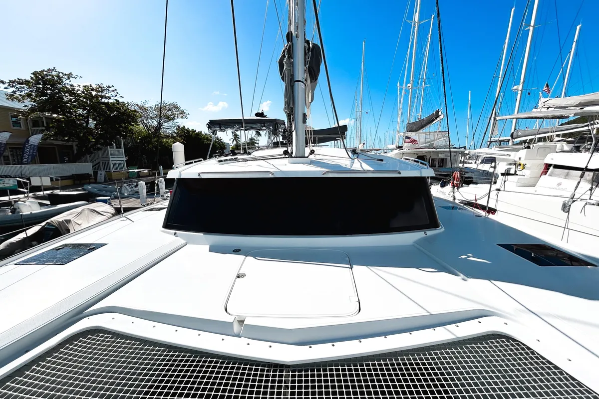 Deck of Pizza My Heart, a Fountaine Pajot Isla 40 catamaran at Road Town, British Virgin Islands