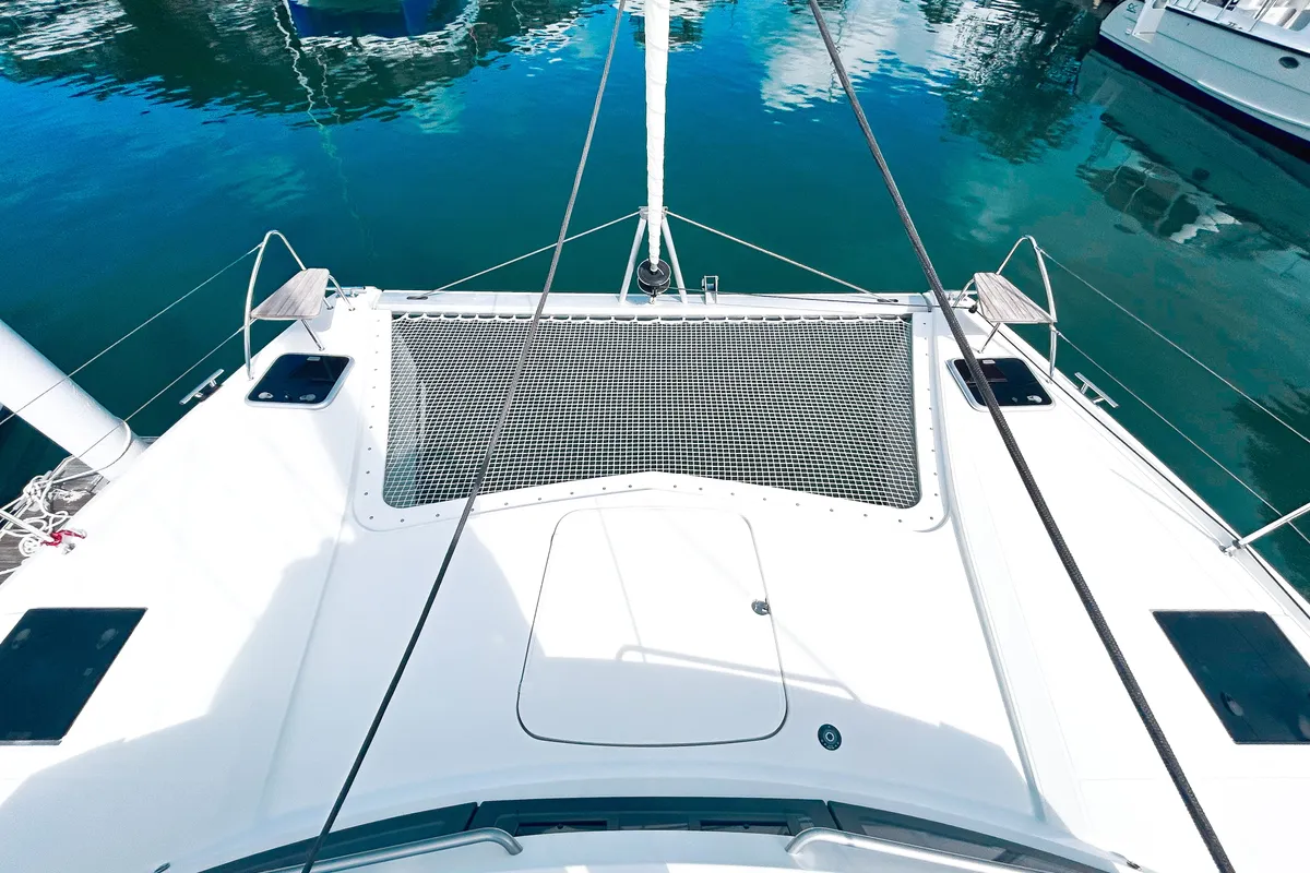 Deck of Pizza My Heart, a Fountaine Pajot Isla 40 catamaran at Road Town, British Virgin Islands
