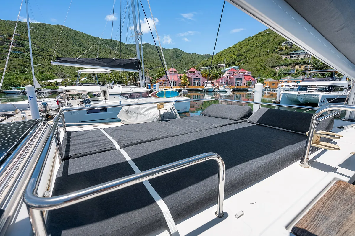 Deck of Pizza My Heart, a Fountaine Pajot Isla 40 catamaran at Road Town, British Virgin Islands