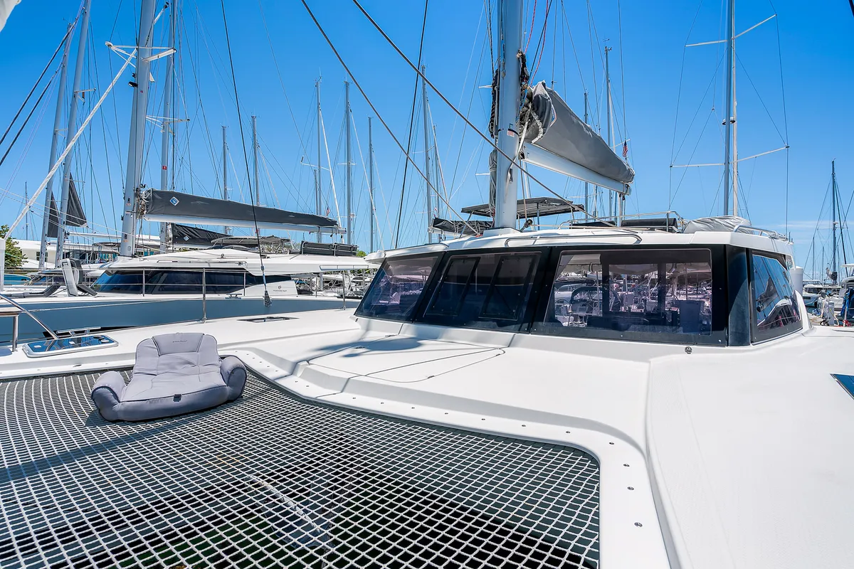 Deck of Pizza My Heart, a Fountaine Pajot Isla 40 catamaran at Road Town, British Virgin Islands