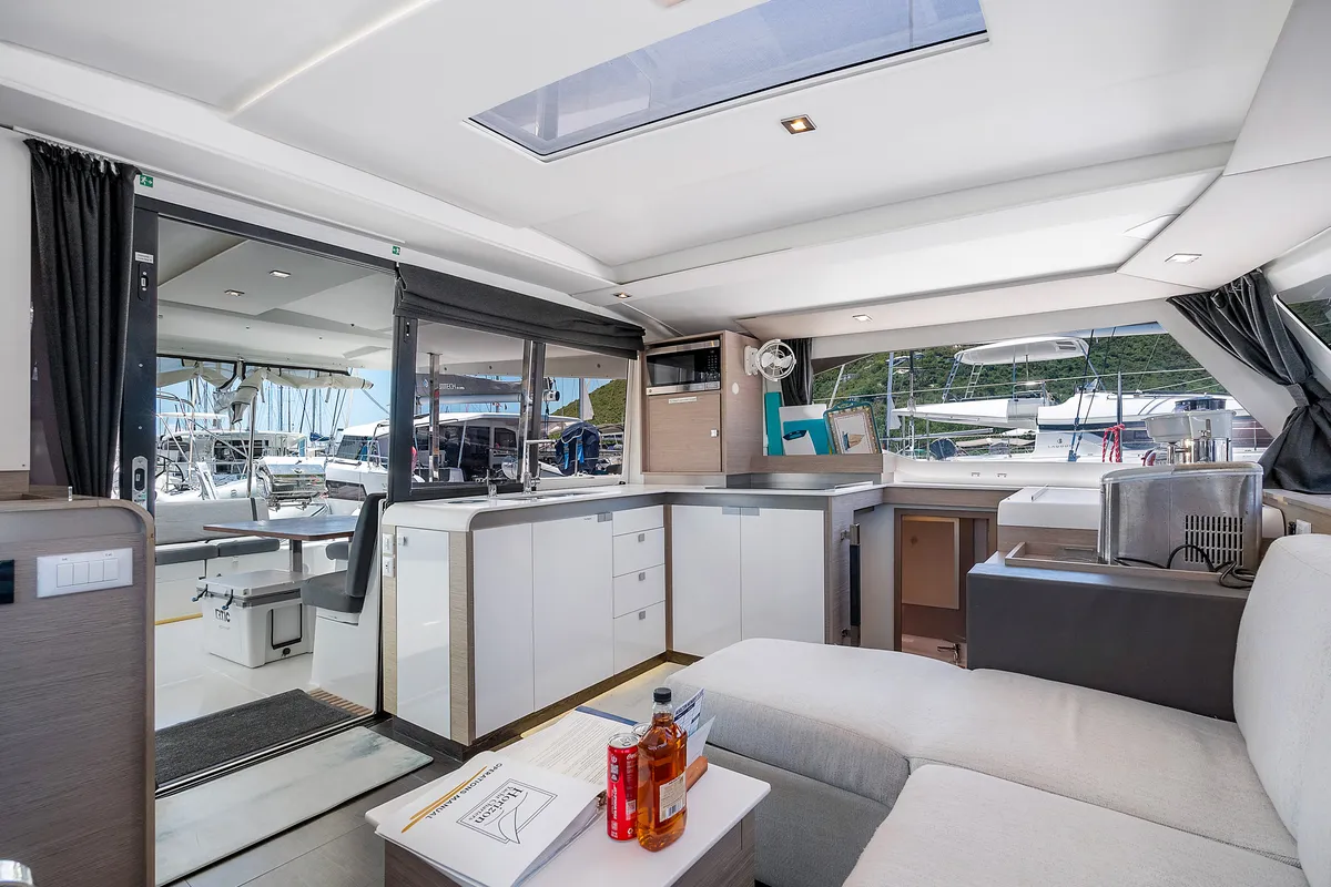 Galley of Pizza My Heart, a Fountaine Pajot Isla 40 catamaran at Road Town, British Virgin Islands