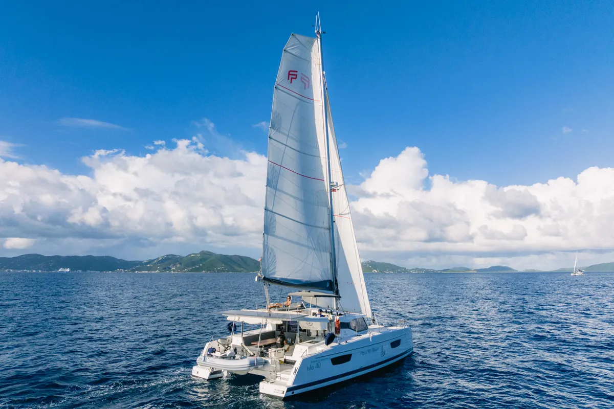 Exterior view of Pizza My Heart, a Fountaine Pajot Isla 40 catamaran at Road Town, British Virgin Islands