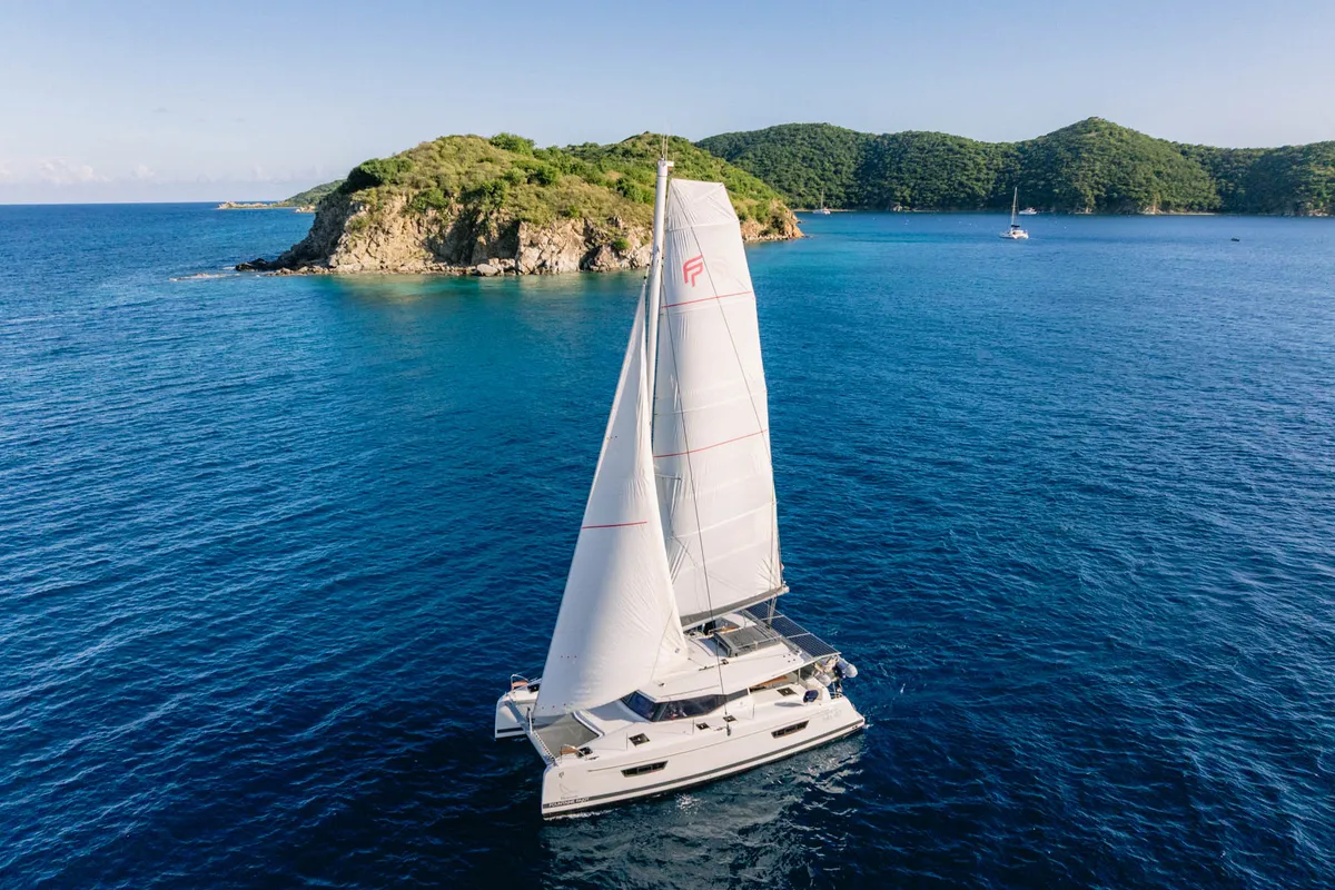 Exterior view of Pizza My Heart, a Fountaine Pajot Isla 40 catamaran at Road Town, British Virgin Islands