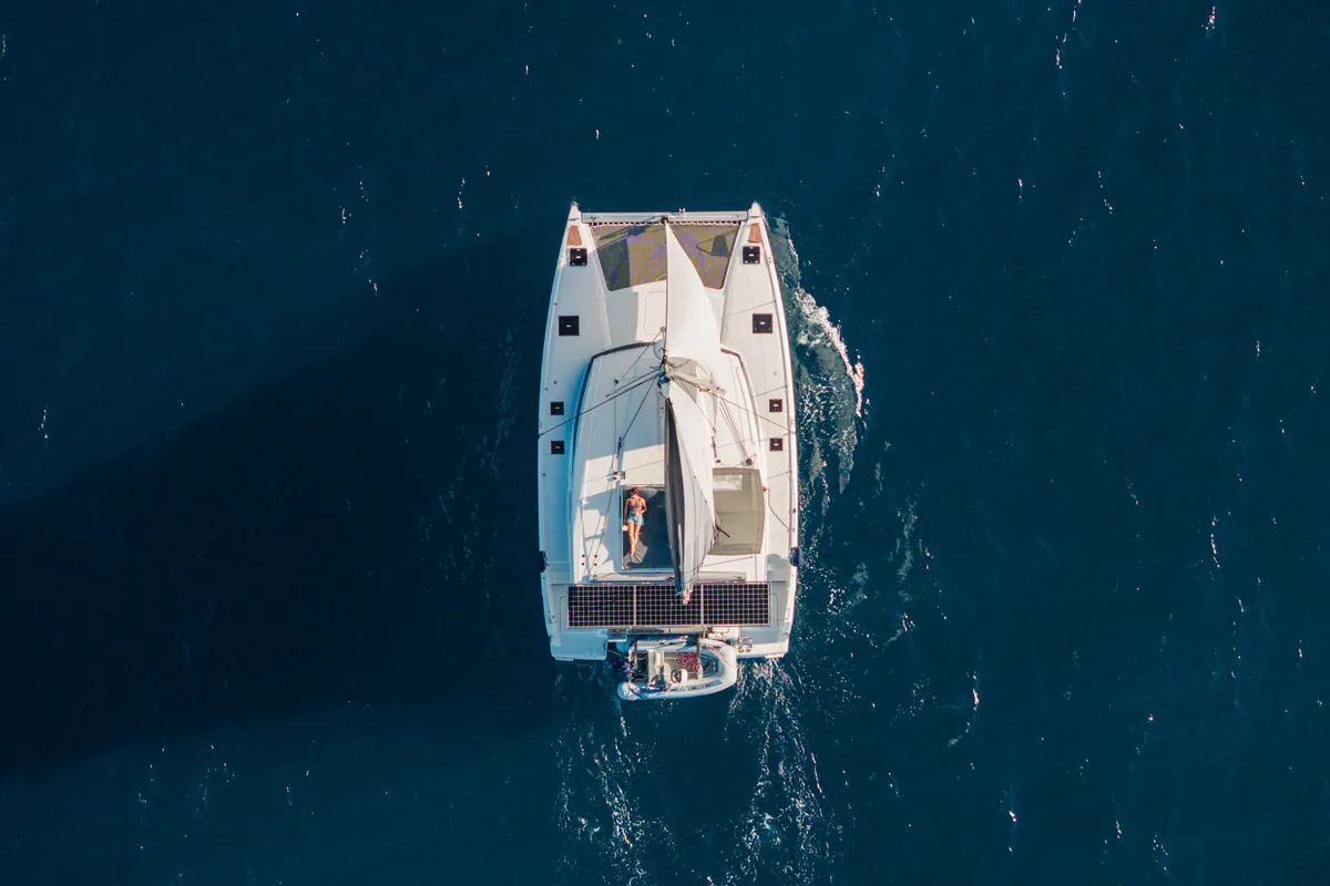 Exterior view of Pizza My Heart, a Fountaine Pajot Isla 40 catamaran at Road Town, British Virgin Islands