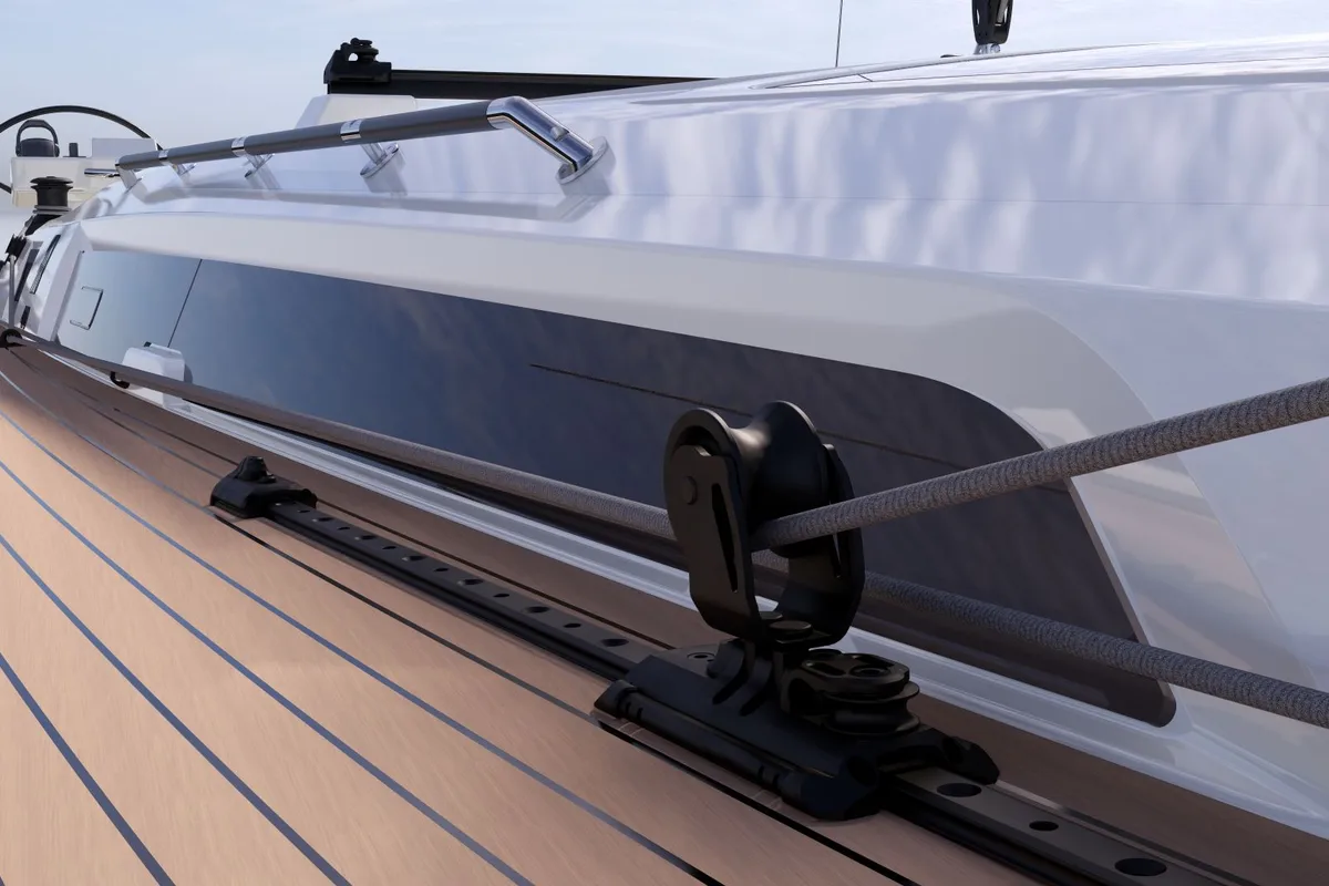 Deck of OPTASIA, a Dufour 470 sailboat at Municipal Unit of Rhodes, Greece