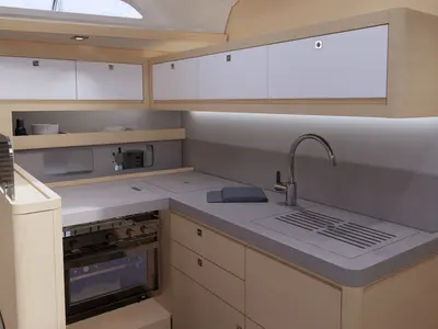 Galley of OPTASIA, a Dufour 470 sailboat at Municipal Unit of Rhodes, Greece