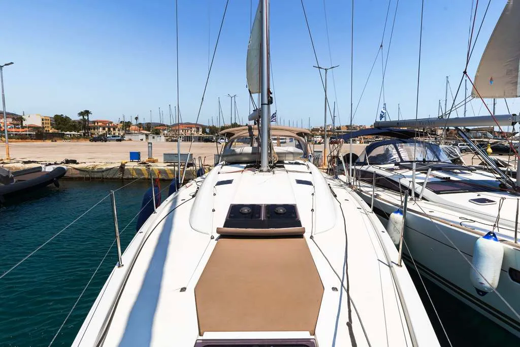 Deck of Panayiotis K, a Jeanneau 54 sailboat at Municipal Unit of Nea Peramos, Greece