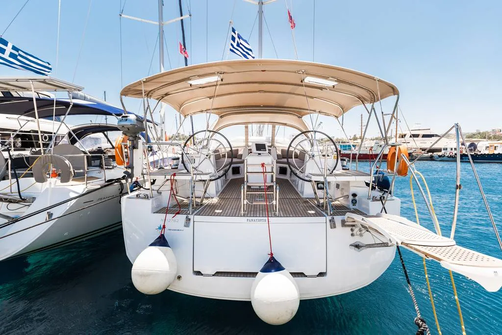 Cockpit of Panayiotis K, a Jeanneau 54 sailboat at Municipal Unit of Nea Peramos, Greece