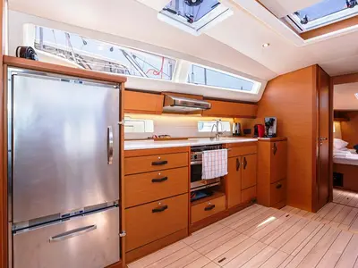 Galley of Panayiotis K, a Jeanneau 54 sailboat at Municipal Unit of Nea Peramos, Greece