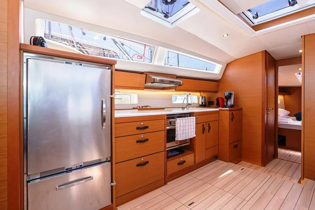 Galley of Panayiotis K, a Jeanneau 54 sailboat at Municipal Unit of Nea Peramos, Greece