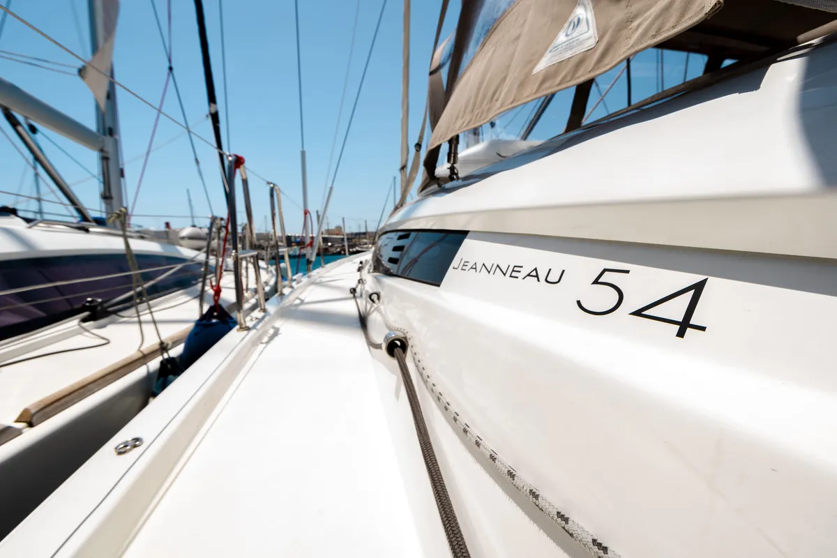 Exterior view of Panayiotis K, a Jeanneau 54 sailboat at Municipal Unit of Nea Peramos, Greece