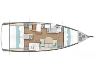 Floor plan of Gojiberry, a Jeanneau Sun Odyssey 440 sailboat at Parikia, Greece