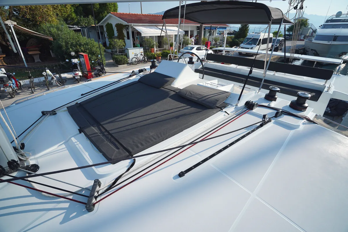 Deck of Big Dream, a Lagoon 450 Fly catamaran at Marmaris, Turkey