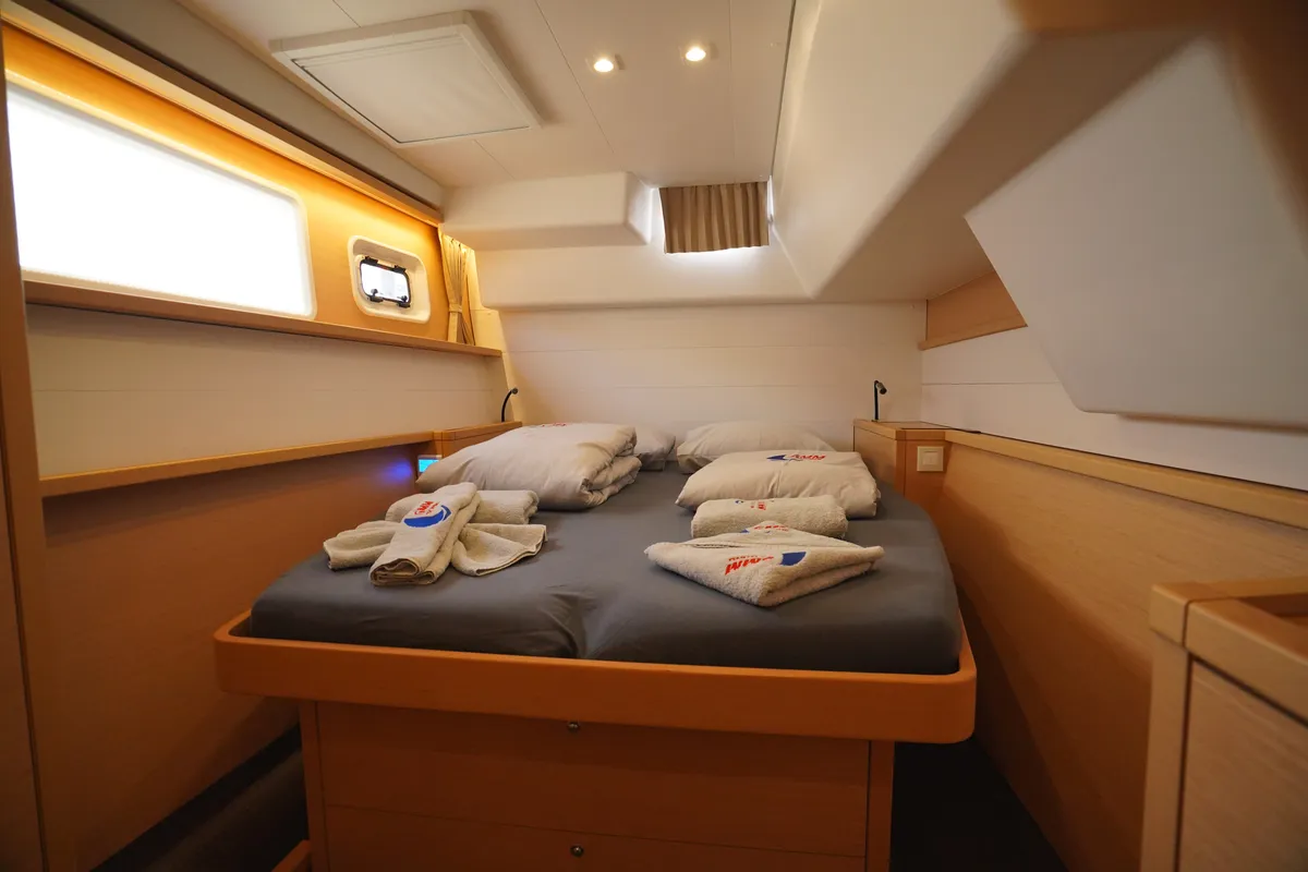 Cabin on Big Dream, a Lagoon 450 Fly catamaran at Marmaris, Turkey