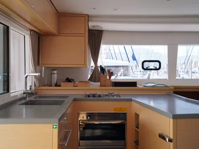 Galley of Big Dream, a Lagoon 450 Fly catamaran at Marmaris, Turkey