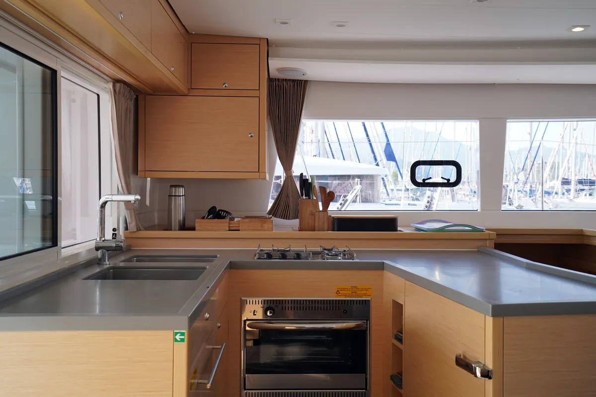 Galley of Big Dream, a Lagoon 450 Fly catamaran at Marmaris, Turkey