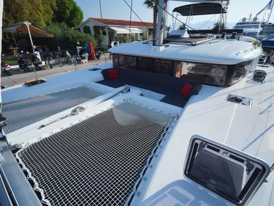 Deck of Big Dream, a Lagoon 450 Fly catamaran at Marmaris, Turkey