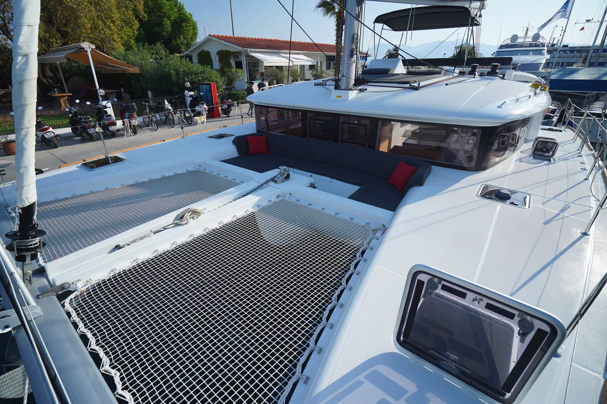 Deck of Big Dream, a Lagoon 450 Fly catamaran at Marmaris, Turkey