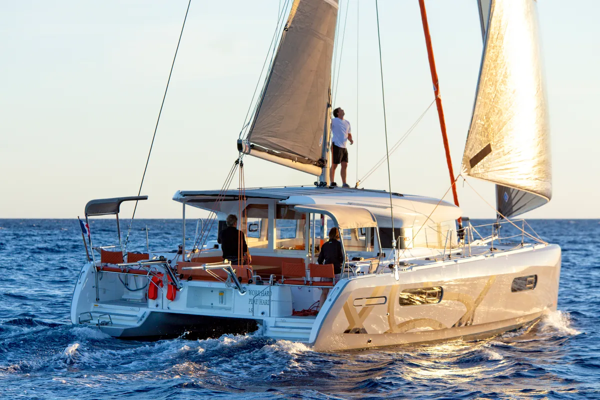 Exterior view of Zara, a Excess 12 catamaran at Zadar, Croatia
