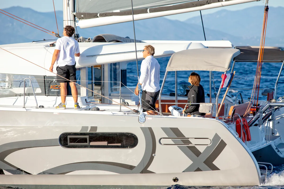 Deck of Zara, a Excess 12 catamaran at Zadar, Croatia
