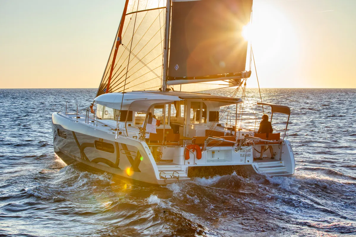 Exterior view of Zara, a Excess 12 catamaran at Zadar, Croatia