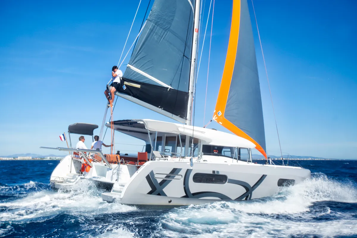 Exterior view of Zara, a Excess 12 catamaran at Zadar, Croatia