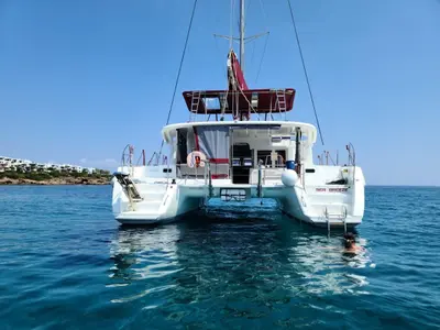 Exterior view of Sea Breeze, a Lagoon 450 Fly catamaran at Kos, Greece