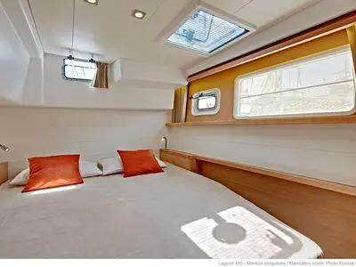 Cabin on Sea Breeze, a Lagoon 450 Fly catamaran at Kos, Greece
