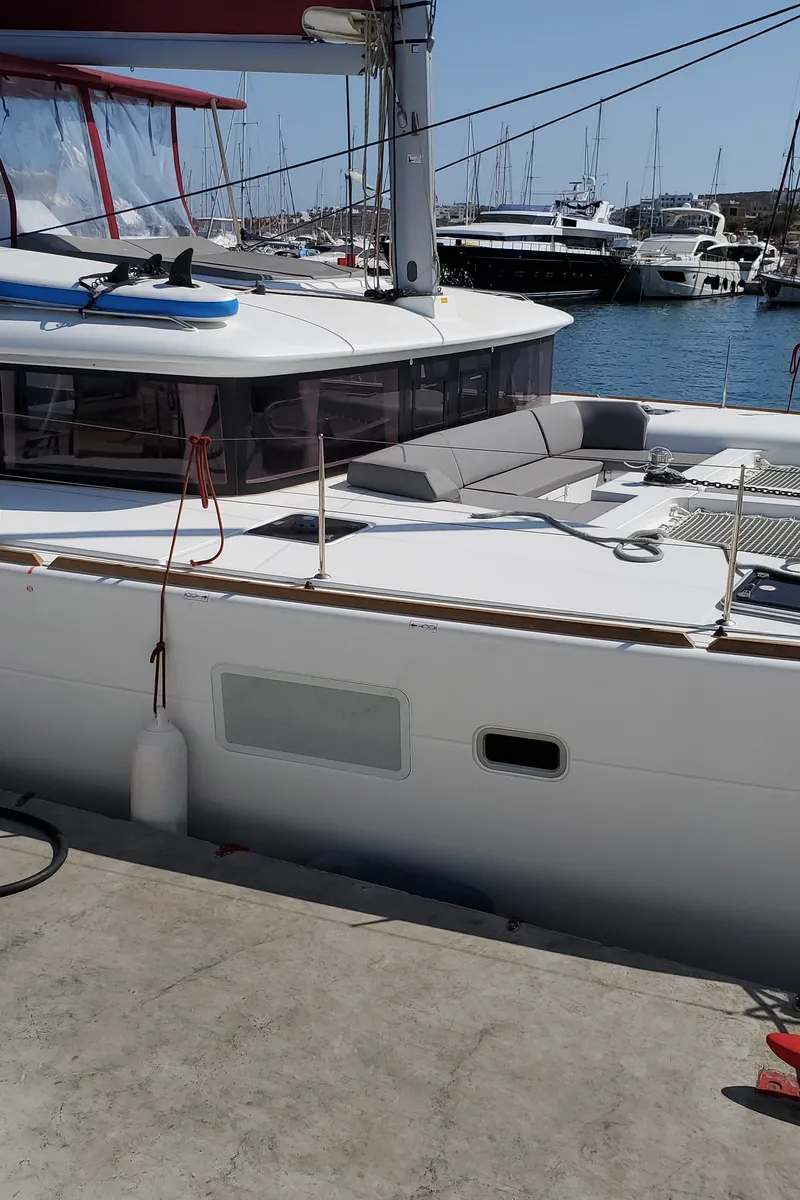 Exterior view of Sea Breeze, a Lagoon 450 Fly catamaran at Kos, Greece