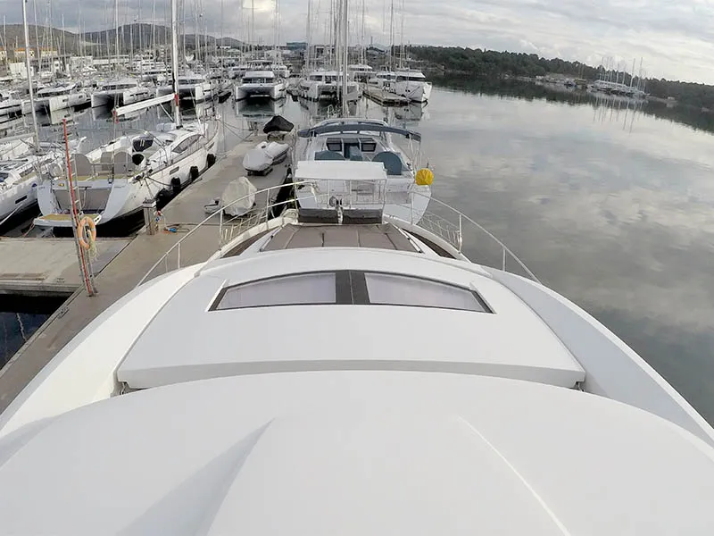 Deck of Jana, a Prestige 620 S motor yacht at Grad Šibenik, Croatia