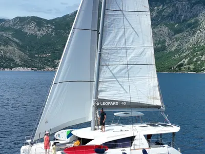 Deria, a Leopard 40 catamaran at Tivat, Montenegro