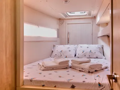 Cabin on Deria, a Leopard 40 catamaran at Tivat, Montenegro