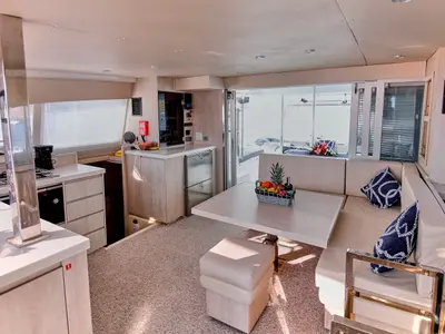 Salon of Deria, a Leopard 40 catamaran at Tivat, Montenegro