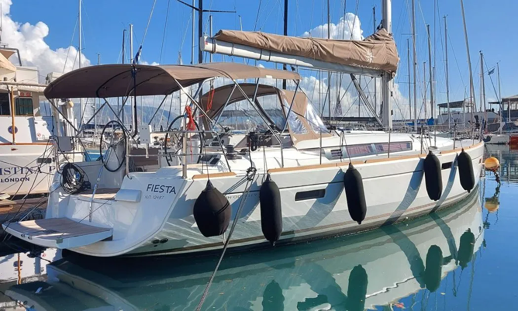 Exterior view of FIESTA, a Jeanneau Sun Odyssey 519 sailboat at Municipal Unit of Lefkada, Greece