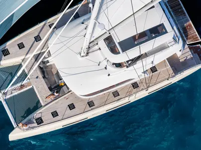 Deck of Daiquiri, a Lagoon Sixty 5 catamaran at Athens, Greece