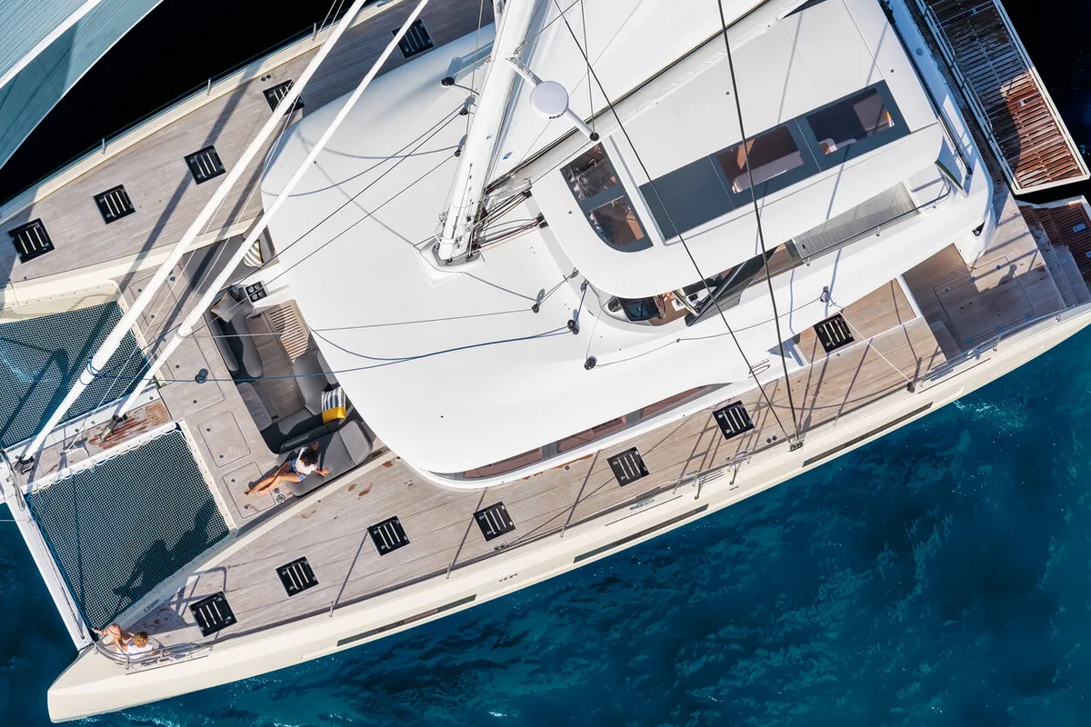 Deck of Daiquiri, a Lagoon Sixty 5 catamaran at Athens, Greece