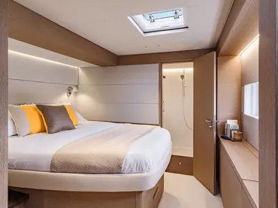 Cabin on Daiquiri, a Lagoon Sixty 5 catamaran at Athens, Greece
