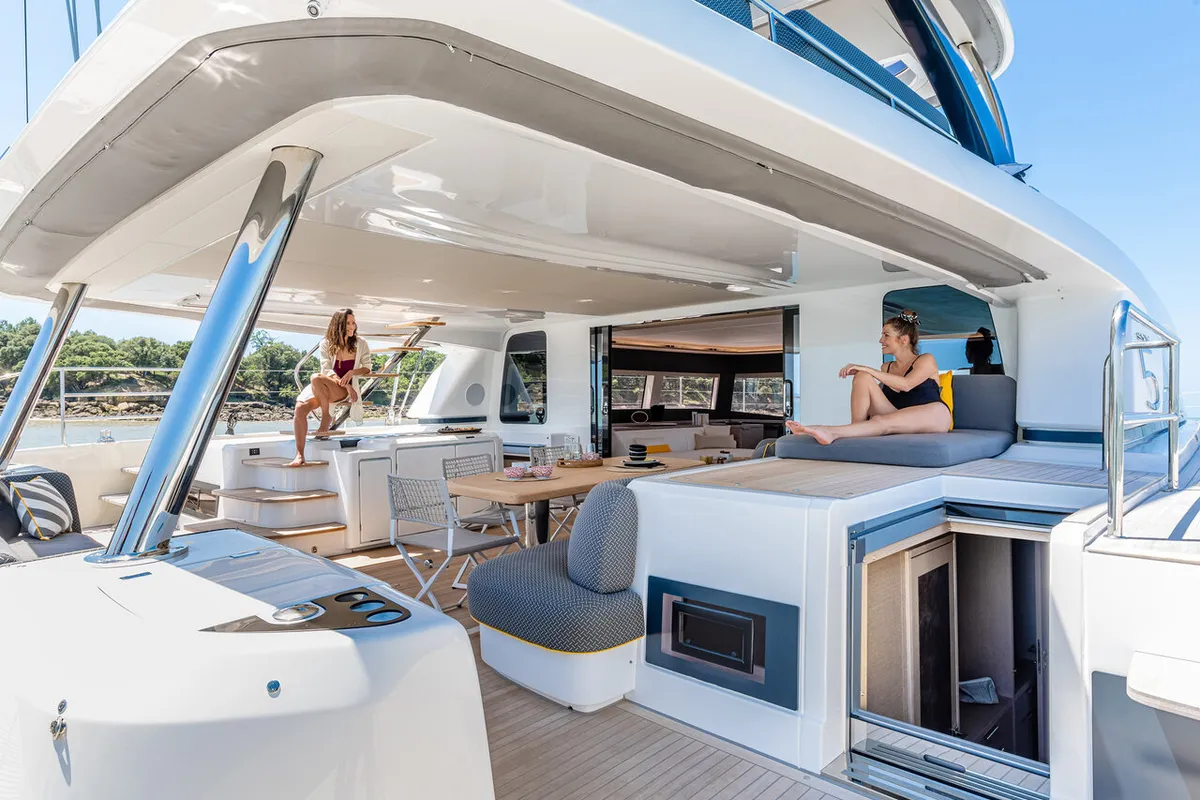 Deck of Daiquiri, a Lagoon Sixty 5 catamaran at Athens, Greece